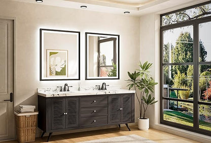 TETOTE LED Bathroom Mirror with Lights Black Metal Framed 30x36 Frontlit & Backlit Vanity Mirror Baroque Gothic Antifog Stepless Dimmable White/Warm/Natural,Wall Mounted(Horizontal/Vertical)