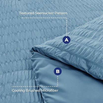 HYMOKEGE Mineral Blue Twin XL Comforter Set Seersucker 5 Pieces, All Season Luxury Bed in a Bag for Bedroom, Bedding Set with Comforter, Sheets, Pillowcase & Sham