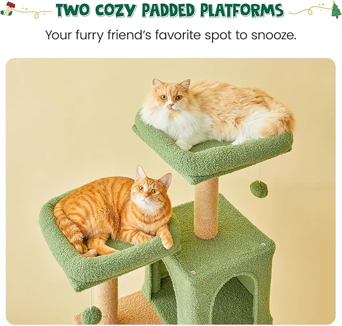 MWPO 70.1-Inch Green Large Cat Tree, Multi-Level Tall Cat Tower for Indoor Cats, Plush Cat Condo with Big Padded Perches, Sisal-Covered Scratching Posts, Hammock, Toys for Kittens & Cats-Mewly Pet