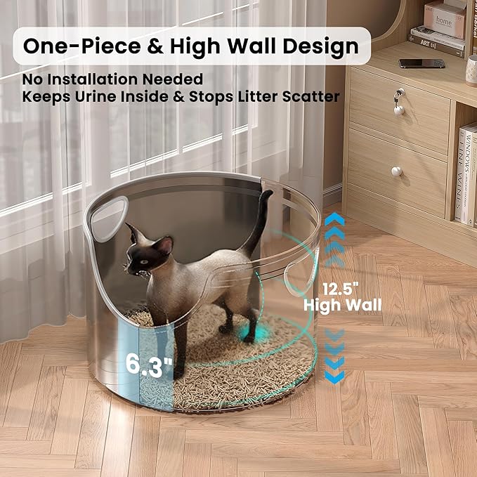 Stainless Steel Litter Box Metal with Integrated Round for XL/XXL Big and Multi Cats, 12" High Wall High Side, Odor Control, Easy to Clean, Durable, Includes Stainless Steel Scoop-Mewly Pet