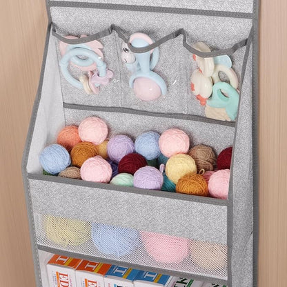 Univivi 6-Shelf Over Door Hanging Organizer Fabric Baby Door Storage with 5 Large Pockets and 3 Small PVC Pockets Wall Mount Hanging Storage Organizers for Baby Essential (Grey Pattern)