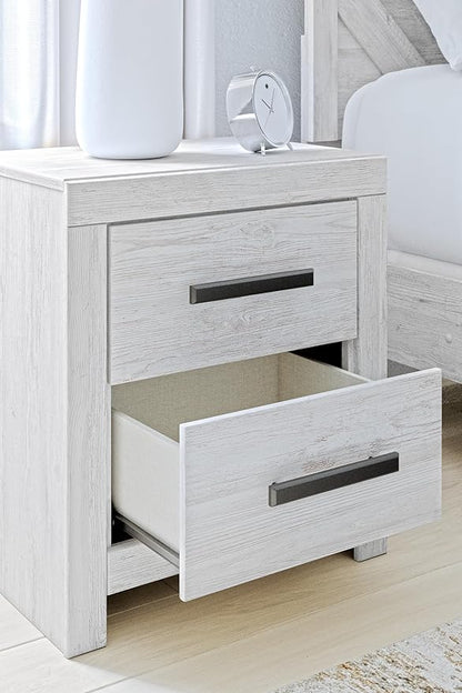 Signature Design by Ashley Cayboni Vintage 2 Drawer Nightstand with Safety Stop for Bedroom, 24.37" Tall, White