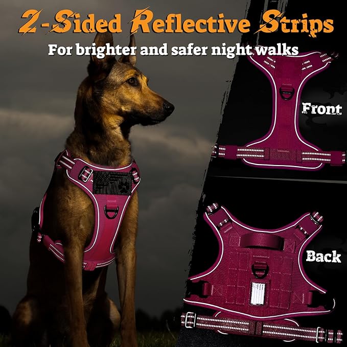 rabbitgoo Dog Harness Small Sized No Pull, Tactical Service Pet Vest with Molle and Control Handle, Adjustable and Reflective Military Harness for Easy Walking and Training, Rose Red, S-Mewly Pet