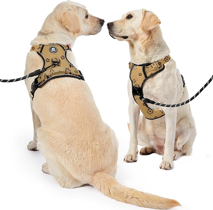 NESTROAD No Pull Dog Harness,Adjustable Oxford Dog Vest Harness with Leash,Reflective No-Choke Pet Harness with Easy Control Soft Handle for Large Dogs(X-Large,Light Brown)-Mewly Pet