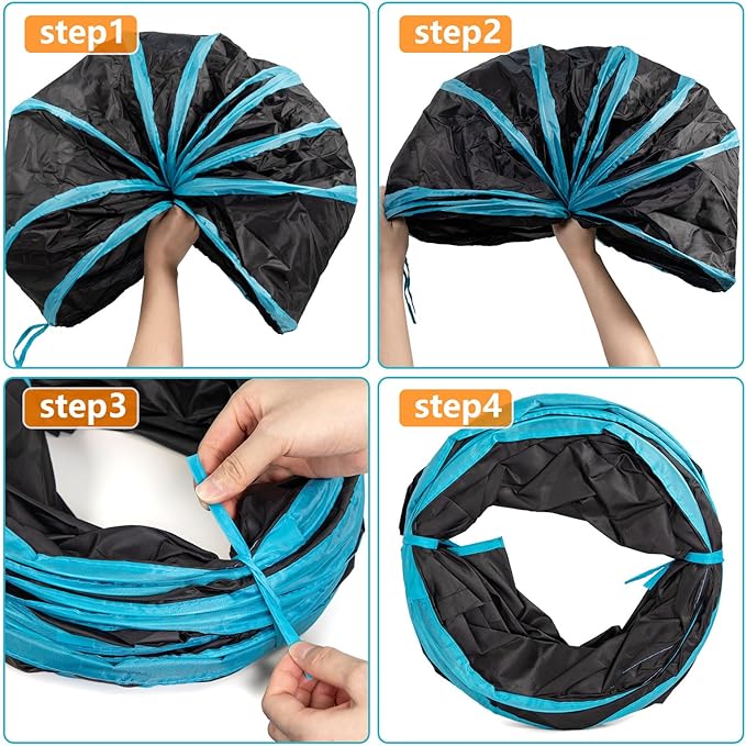 Cat Tunnel, S-2-Way Cat Tunnels for Indoor Cats, Interactive Toy Maze Cat House, Foldable Cat Tubes and Tunnels for Cats Kittens, Puppies, Kitty, Kitten, Rabbit, Guinea Pigs (Blue & Black)-Mewly Pet