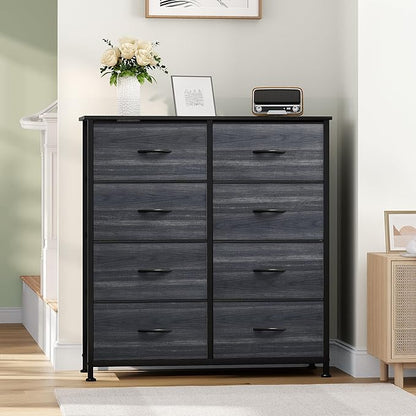 YITAHOME Cloth Dresser with 8 Drawers - Fabric Dresser for Closet, Chester Drawers for Bedroom, Hallway, Closets - Sturdy Steel Frame, Wooden Top & Easy Pull Fabric Bins, Charcoal Black Wood Grain