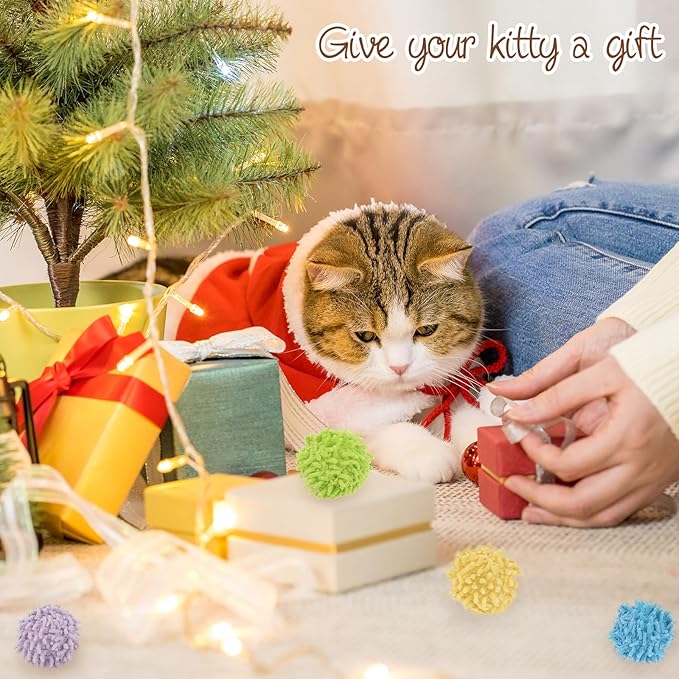 9Pcs Cat Pom Pom Balls, Cats Ball Toys with Bells, 2 inches Soft Cat Balls Toy for Indoor, Assorted Color Yarn Puffs Ball for Cats, Kitten Chasing Toys for Kitty, Pet Interactive Play(Multi-Color)-Mewly Pet