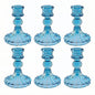 Glass Candlestick Holder,Striped Taper Candle Holders,Set of 6 Candle Stand for Table Centerpieces, Home Decor,Weddings,Festival and Parties (Blue Stripe Pattern)