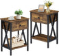 VECELO Nightstands Set of 2, Modern Bedside End Tables, Night Stands with Drawer and Storage Shelf for Living Room Bedroom, Industrial Metal Frame