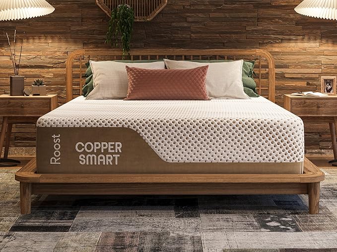 ROOST SLEEP 14-Inch Queen Mattress with Medium Firm Support, CertiPUR-US Certified, Copper Smart Thermic Cooling Gel Memory Foam for Hot Sleepers, Made in USA