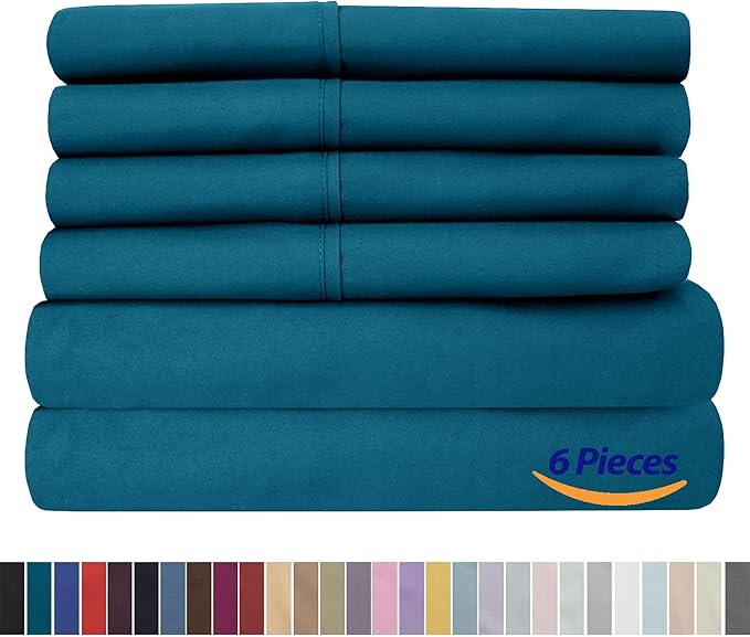 Cal King Size Bed Sheets - 6 Piece 1500 Supreme Collection Fine Brushed Microfiber Deep Pocket California King Sheet Set Bedding - 2 Extra Pillow Cases, Great Value, California King, Teal