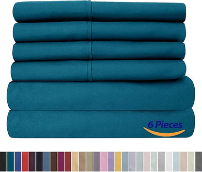 Cal King Size Bed Sheets - 6 Piece 1500 Supreme Collection Fine Brushed Microfiber Deep Pocket California King Sheet Set Bedding - 2 Extra Pillow Cases, Great Value, California King, Teal