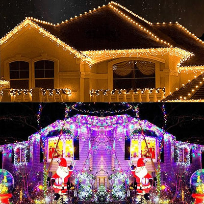 Toodour Christmas Icicle Lights Outdoor, 2 in 1 Warm White & Multicolor Color Changing Icicle Lights with 60 Drops, 29.5ft 360 LED Christmas Light Fairy Twinkle Light for Wedding Home Xmas Decor