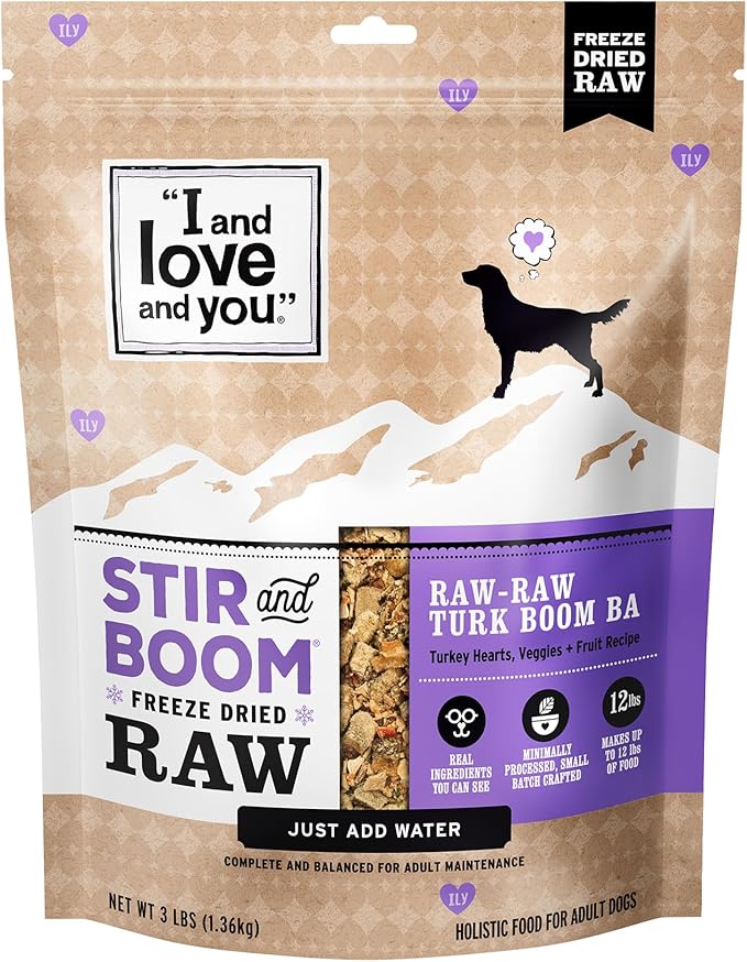I AND LOVE AND YOU Stir and Boom Dehydrated Freeze Dried Raw Dog Food - Turkey - Grain Free, Real Meat, No Fillers, 3lb Bag-Mewly Pet