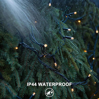 RPGT Christmas Light 100 LEDs 41ft Green Cable Wire Fairy String Twinkle Lights Plug in 12 Modes for Xmas Tree, Party, Indoor,Outdoor, Garden, Wedding, Home Decoration (Warm White)