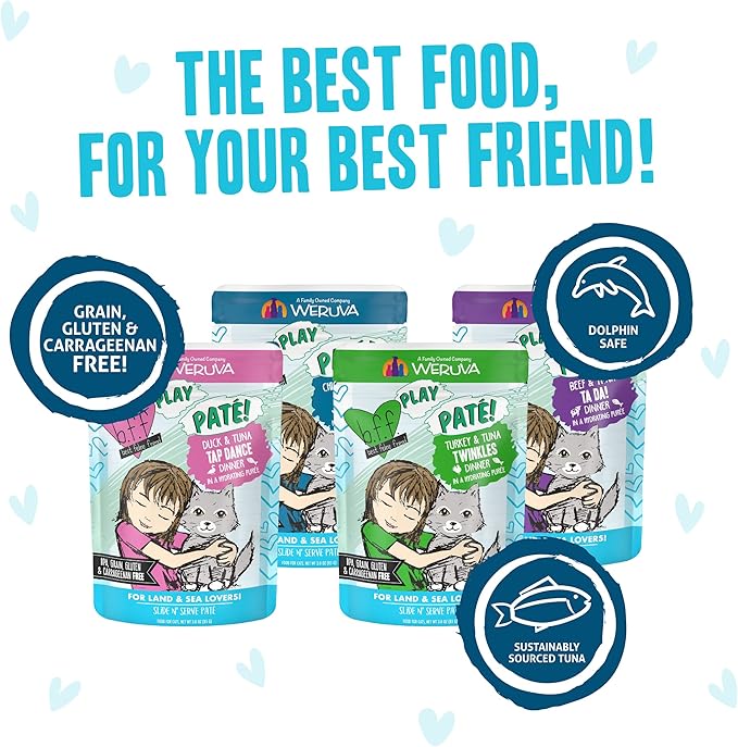 Weruva B.F.F. Play - Best Feline Friend Paté Lovers, Aw Yeah!, Paté Jamboree! Variety Pack, 3oz Pouch (Pack of 12)-Mewly Pet