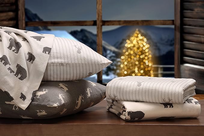 Eddie Bauer - Full Sheets, Cotton Flannel Bedding Set, Brushed For Extra Softness, Cozy Home Decor (Deer Lodge, Full)