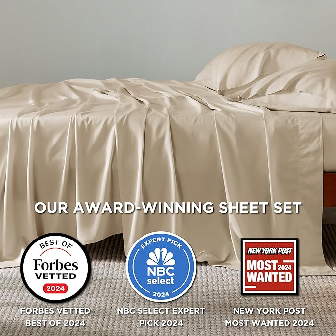 Bedsure King Size Sheet Set, Cooling Sheets King, Rayon Derived from Bamboo, Deep Pocket Up to 16", Breathable & Soft Bed Sheets, Hotel Luxury Silky Bedding Sheets & Pillowcases, Beige