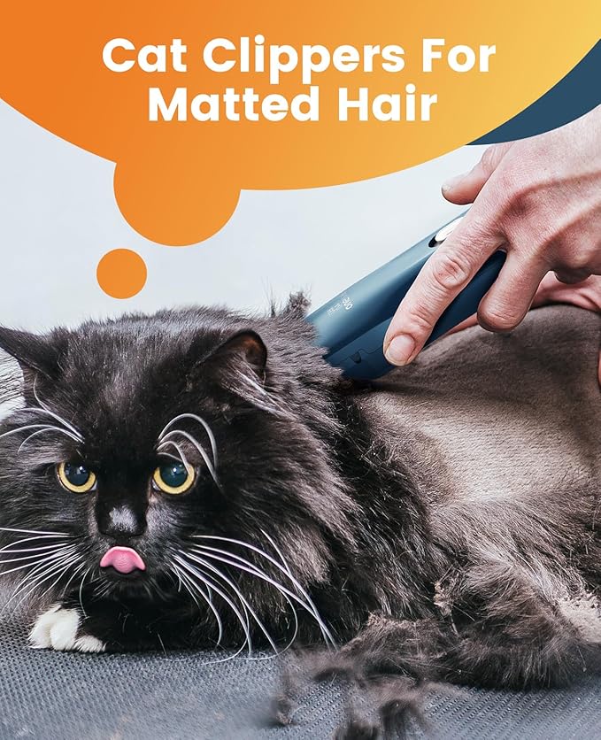oneisall Quiet Pet Clippers, Cat Clippers for Matted Hair, Cordless Cat Hair Trimmer for Paw, Waterproof Pet Trimmers for Cats, Pet Shaver for Dogs and Cats-Mewly Pet