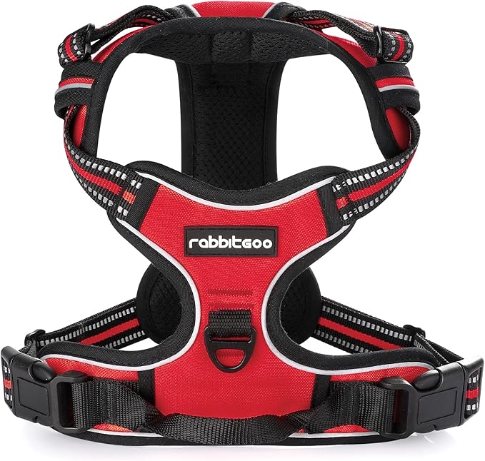 rabbitgoo Dog Harness No Pull with 2 Leash Clips, Adjustable Soft Padded, Reflective Oxford No Choke Pet Vest with Easy Control Handle for Large Dogs, Red, XL-Mewly Pet