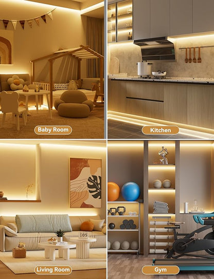 PAUTIX COB LED Strip Light 16.4ft,Engineering Level UL Listed Warm White 2700K,CRI93+ Super Bright High Lumen,Dimmable 24V Flexible LED Tape Light with RF Remote,for Cabinets,Home&Office DIY Lighting