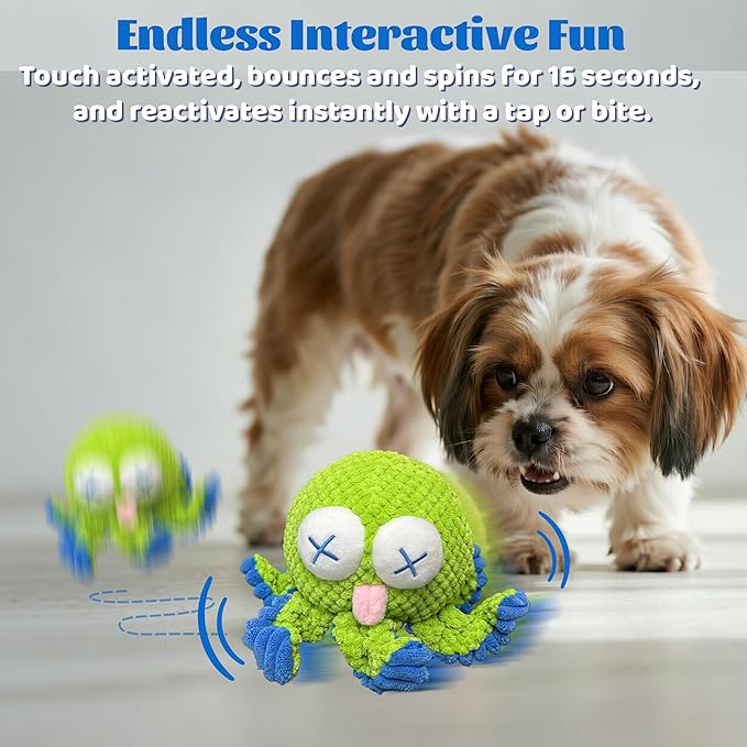 Interactive Octopus Dog Toys – Rechargeable Dog Squeaky Toy with Bouncing Ball, Music, Recording & Silent Modes – Moving Toys to Keep Dogs Busy for Small, Medium & Large Breeds-Mewly Pet