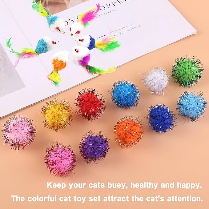 42pcs Interactive Cat Toys Kit - Multi-Activity Kitten Toy Set with Collapsible Tunnel, Feather Wand & Bell, Cat Balls Toys - Indoor Play Enrichment Supplies for Adult Cats & Kittens-Mewly Pet