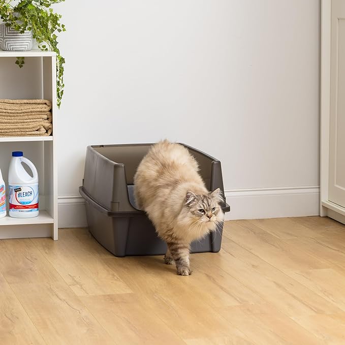 IRIS USA XX-Large Cat Litter Box, Open Top Extra Large Litter Box for Big Cats and Multi-Cat Households, High Sided Scatter Shield, Easy to Clean, 30" L x 20" W x 14" H, Gray-Mewly Pet