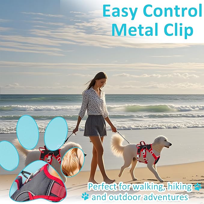 Escape Proof Dog Harness, No Pull Reflective Adjustable Vest with Easy Control Lift Handle, No Choke Soft Padded Breathable Full Body Pet Harness for Walking Hiking and Training (Red, Small)-Mewly Pet