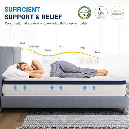 Avenco Full Size Mattress, 12 Inch Full Mattresses in a Box, Hybrid Mattresses with Comfort Foam and Pocket Coils for Pressure Relief, Motion Isolation
