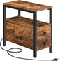HOOBRO End Table with Charging Station, Narrow Side Table with 2 Drawer & USB Ports & Power Outlets, Nightstand for Small Spaces, for Living Room, Bedroom, Rustic Brown and Black BF541BZ01