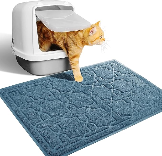 Yimobra Cat Litter Mat, 24"x20" Litter Mat with Litter Lock Mesh, Soft Cat Litter Mat Litter Trapping Mat, Easy to Clean, Non-Slip, Water Resistant, Litter Free Floors, Tea Blue-Mewly Pet