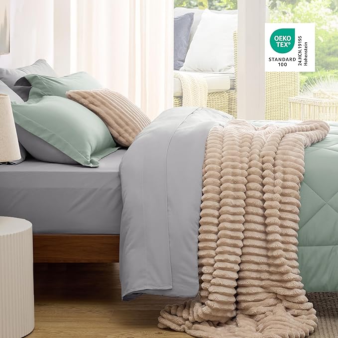 Bedsure California King Comforter Set - 7 Pieces Reversible Sage Green Bedding, California King Size Bed Set for All Seasons, Bed in a Bag with Down Alternative Comforter, Sheets, Pillowcases & Shams