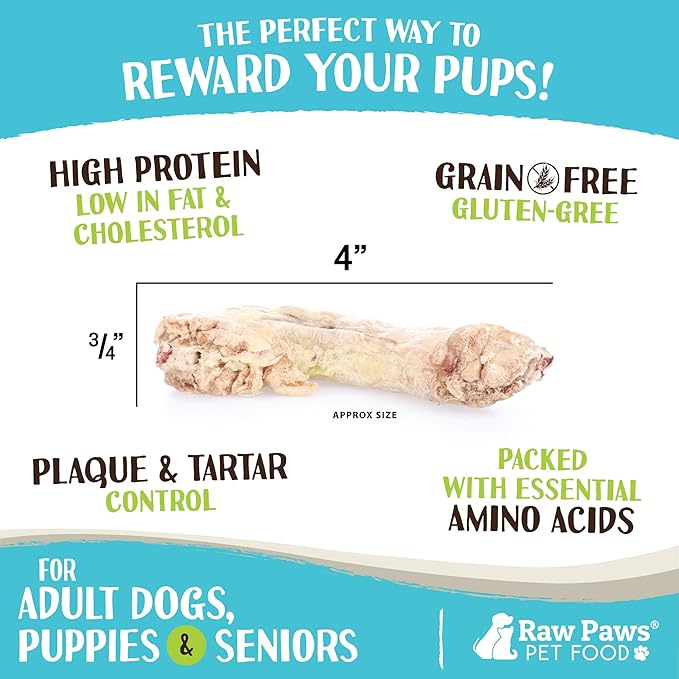 Raw Paws Freeze-Dried Chicken Necks for Dogs & Cats (4-Ounce) - Made in USA - Raw Freeze Dried Dog Treats - Chicken Necks for Cats - Single Ingredient Chews-Mewly Pet
