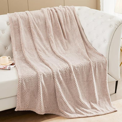 Exclusivo Mezcla Fleece Bed Blanket Queen Size, Super Soft and Warm Blankets for Couch, Sofa and Bed Waffle Textured, Cozy, Fuzzy and Lightweight (Mixed Camel, 90x90 Inches)