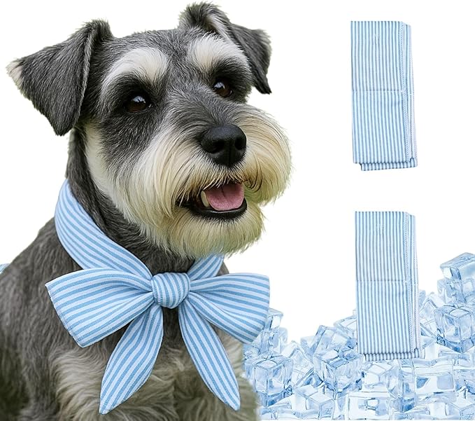 2pcs Cooling Scarf for Pets,Summer Cooling Scarves Keep Cats and Dogs Cool, Reused,Rrecycled,Suitable for Dogs (2pcs-Blue Stripe)-Mewly Pet