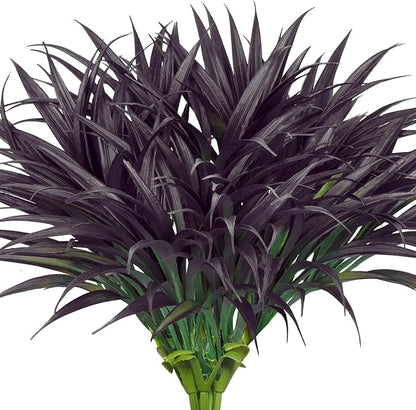 Ouddy Decor 20 Pcs Fake Outdoor Plants Artificial Grass Greenery Stems Faux Plastic Plants UV Resistant for Fall Halloween Indoor Outside Garden Hanging Planter Porch Home Decor, Black Purple