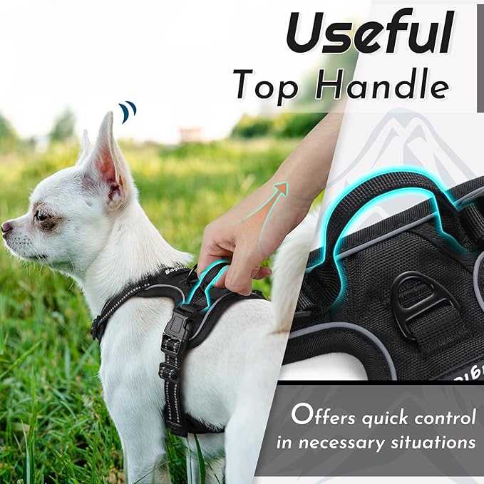 Eagloo Small Dog Harness No Pull, Service Vest with Reflective Strips and Control Handle, Adjustable and Comfortable for Easy Walking, No Choke Pet Harness with 2 Metal Rings, Black, XS-Mewly Pet
