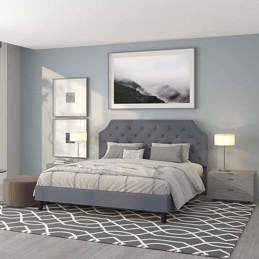 Flash Furniture Brighton King Size Tufted Upholstered Platform Bed in Light Gray Fabric