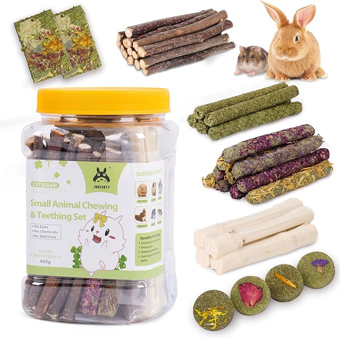 50-60 PCS Natural Rabbit Chew Toys, Treats, Timothy Sticks, Apple Sticks, Sweet Bamboo for Guinea Pig, Hamster, Chinchilla, Rat, Small Animals-Mewly Pet