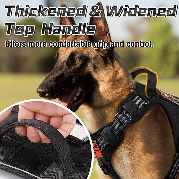 rabbitgoo Dog Harness No Pull, Military Dog Harness Medium Sized Dog with Handle & Molle, Easy Control Service Dog Vest Harness Training Walking, Adjustable Reflective Tactical Pet Harness, Black, M-Mewly Pet