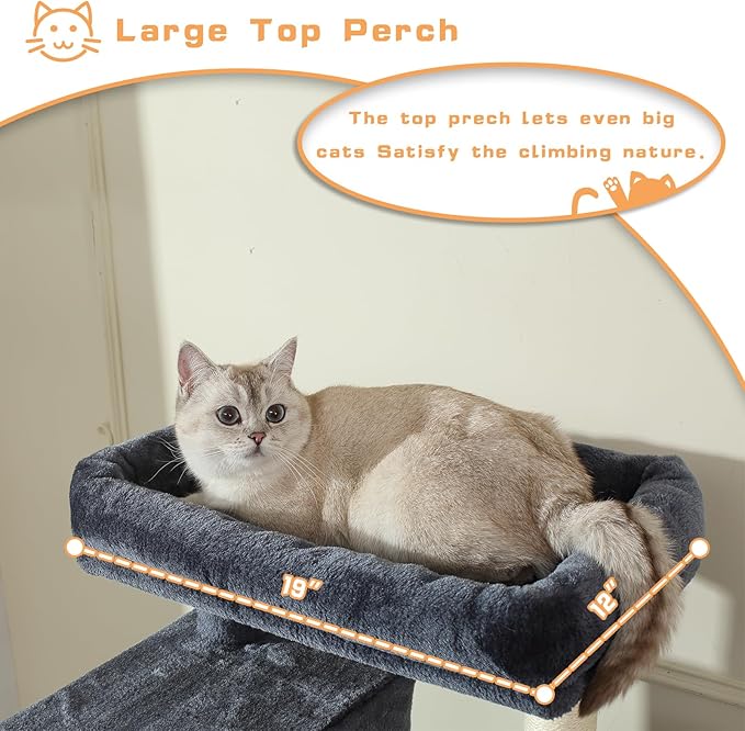 70-Inch Cat Tree,Large Cat Tree Tower with Hammock, Scratching Post, Condo and Multi-Level Cat Tower for Large Cats, Cat Activity Center Playhouse, Dark Gray LCT016-Mewly Pet