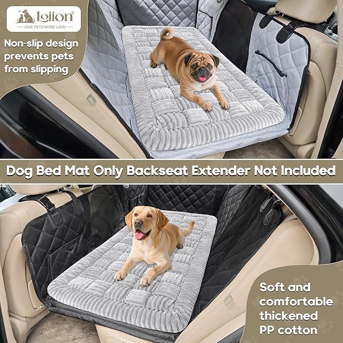 Dog Car Bed Mat, Non-Slip Backseat Extender Pet Blanket, Plaid Dog Bed for SUVs, Sedans & Trucks, Chew-Resistant Travel Pad for Dogs, Easy Clean & Scratch-Proof & Comfort (50"x24.6") Light Gray-Mewly Pet