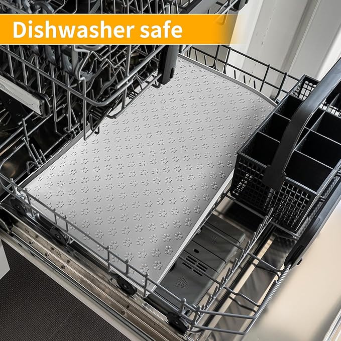 Ptlom Dog Food Mat Anti-Slip Pet Bowl Mats for Food and Water, High-Lips Pet Placemat Prevent Messy Spills to Floor, Waterproof Puppy Feeding Tray for Small, Medium Large Dogs Cats, Silicone-Mewly Pet