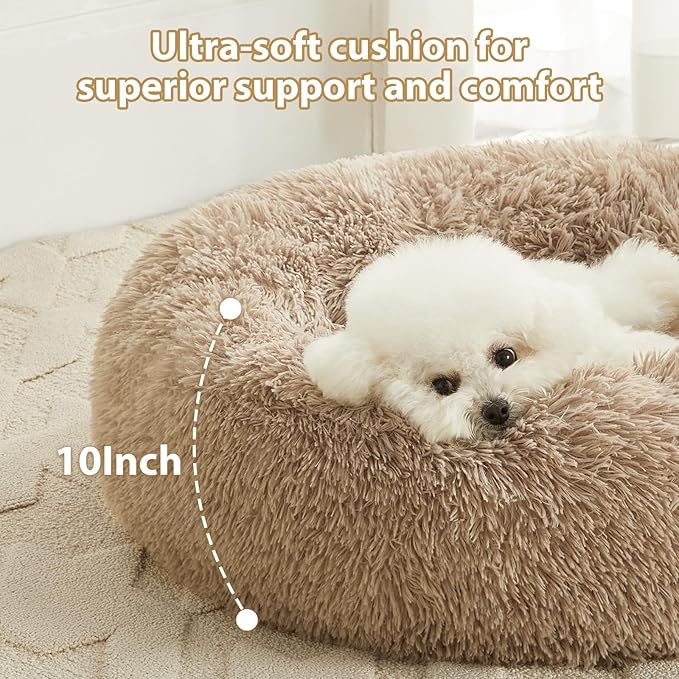 WNPETHOME Calming Dog Beds for Large Dogs, Anti-Anxiety Donut Large Pet Bed, Fluffy Faux Fur Plush Dog Bed，Warming Cozy Soft Round Lagre Dogs Bed for Pet, Cat Cuddler Cushion Bed-Mewly Pet