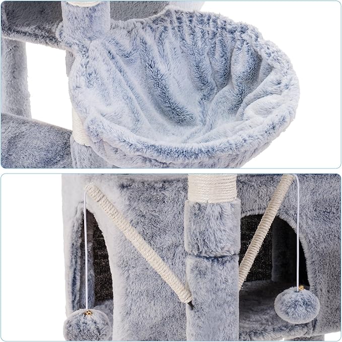Hey-brother Cat Tree, 71 inches XL Large Cat Tower for Indoor Cats, Multi-Level Cat House with 3 Padded Perches, Big Scratcher, Cozy Basket, 2 Cat Condos and Scratching Posts,Pewter MPJ034PE-Mewly Pet