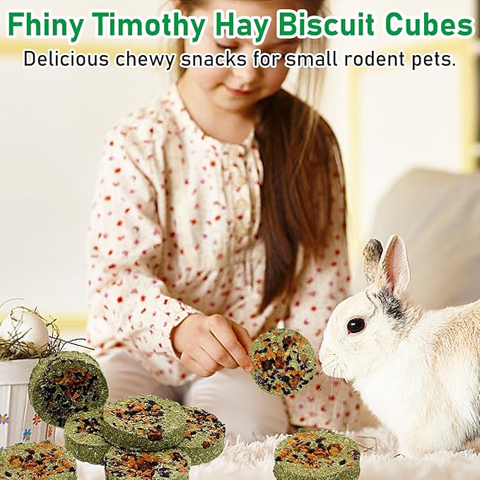 Fhiny 24 PCS Rabbit Chew Toys, Natural Timothy Hay Carrot Pumpkin Purple Potato Biscuit Cubes Bunny Chew Treats for Teeth Care Small Animals Molar Snacks for Hamster Guinea Pig Chinchilla Rat-Mewly Pet