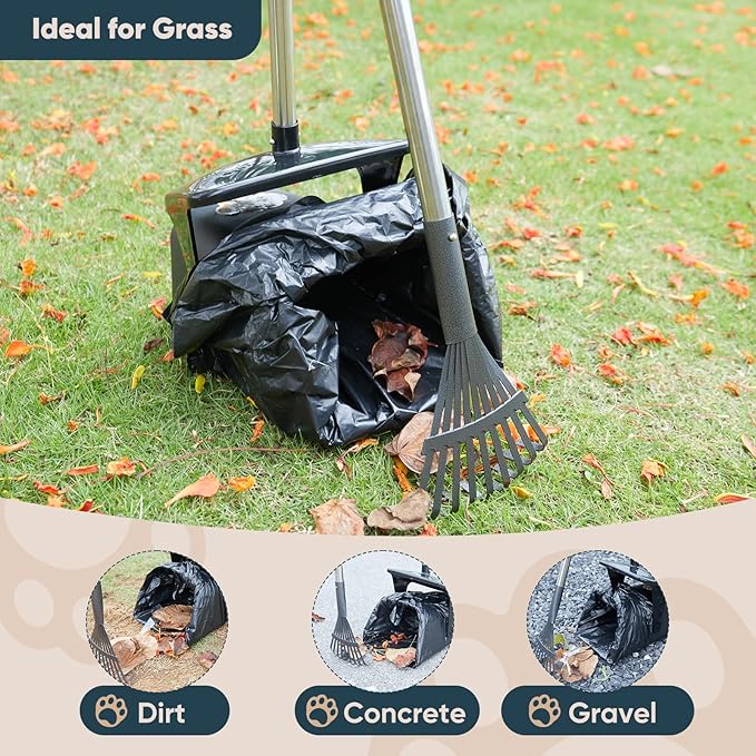 Stainless Steel Dog Pooper Scooper,40" Long Handle Swivel Bin and Rake,20 Waste Bags - Heavy Duty Portable Metal Poop Scooper for Large,Medium and Small Dogs-Mewly Pet