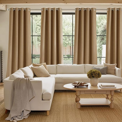 NICETOWN Faux Linen Caramel Blackout Curtains 84 inches Long for Living Room - Privacy Panels for Bedroom, Modern Farmhouse Style Easy Care Grommet Top, 2 Panels, W52 by L84