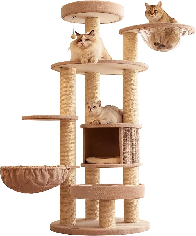 Extra Large Cat Tree for Maine Coon,65 Inches Tall Cat Tree Tower for Indoor Cats Large Adult 20 lbs,XXL Heavy Duty Luxury Sturdy Cat House with Big Hammock,Sisal Scratching Post,Condo-Mewly Pet